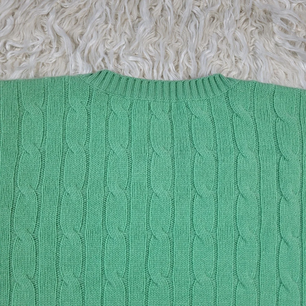 Peter Millar 100% Cashmere Green Cable Knit Sweater Size Large - Picture 13 of 14